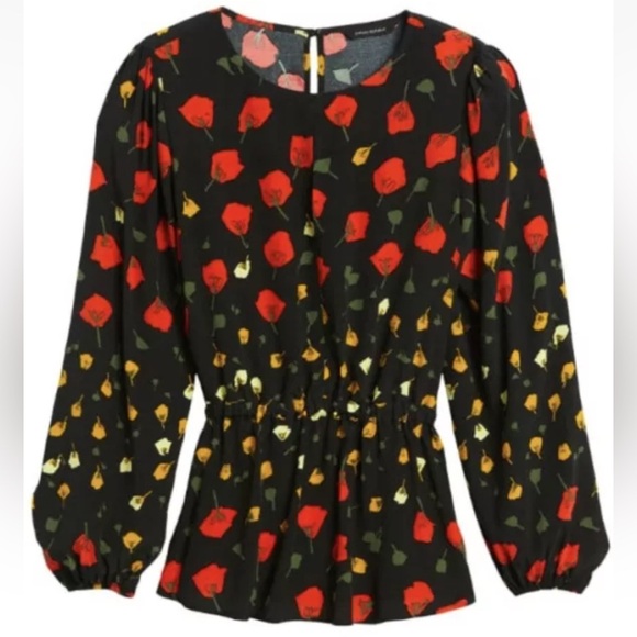 Banana Republic Tops - Banana Republic Dark Floral Keyhole Peplum Top Boho Rose Petal Black Red Size XL